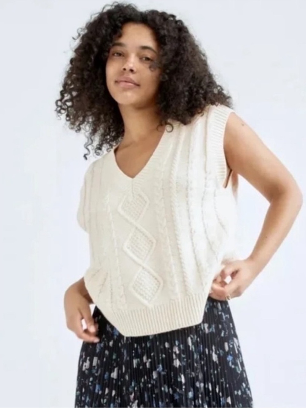 Aritzia Wilfred Merino Wool Cable Knit Sweater Vest Cream Size XS